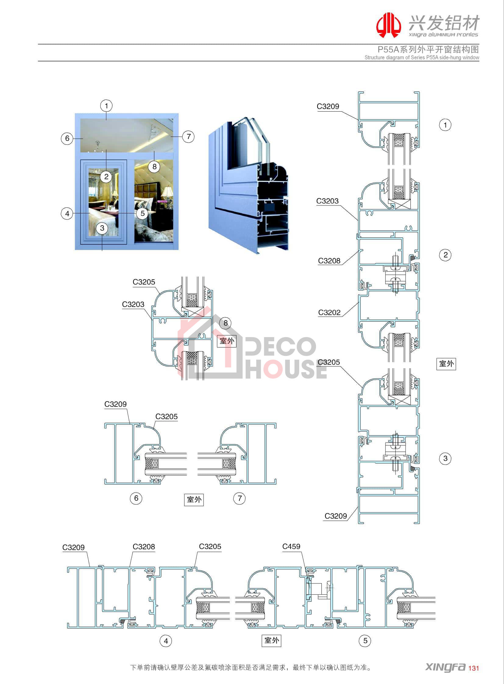 Mặt cắt nhôm Xingfa hệ 55 mở quay