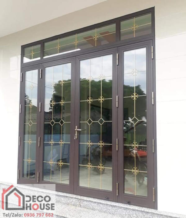 Cửa nhôm Xingfa kính hộp 4 cánh nan đồng