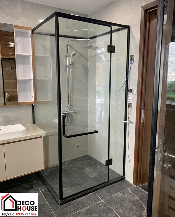 Phòng tắm kính cường lực phụ kiện màu đen