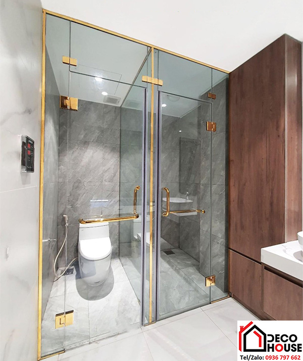 Vách ngăn kính nhà tắm phụ kiện màu vàng