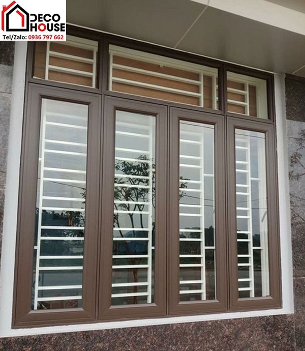 Mẫu cửa sổ 4 cánh nhôm PMA hệ 55 màu cafe