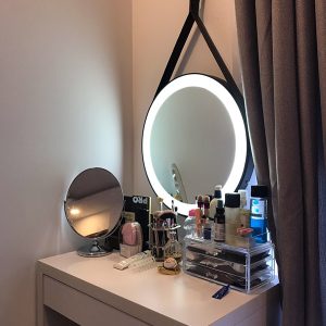 Gương đèn LED dây da treo tường hình tròn