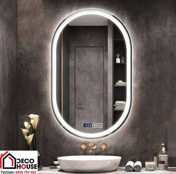 Gương phòng tắm đèn LED cảm ứng hình bầu dục có sấy