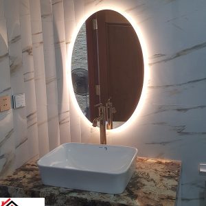 Gương soi lavabo hình oval có đèn LED hắt sau đẹp
