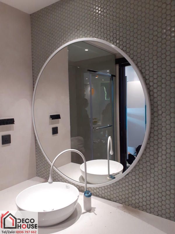Gương tròn khung nhôm đơn giản cho lavabo