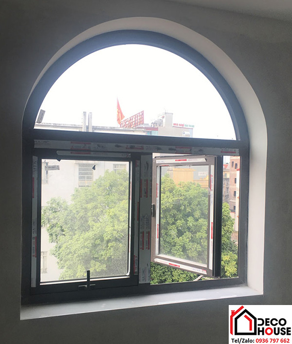 Cửa sổ nhôm Xingfa mở quay khung nhôm uốn vòm đẹp